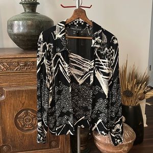 VINTAGE Carole Little Abstract Mountains Open Front Blouse